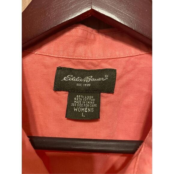 Eddie Bauer Large Salmon Pink linen top shirt outdoors button up womens shirt - Picture 3 of 4